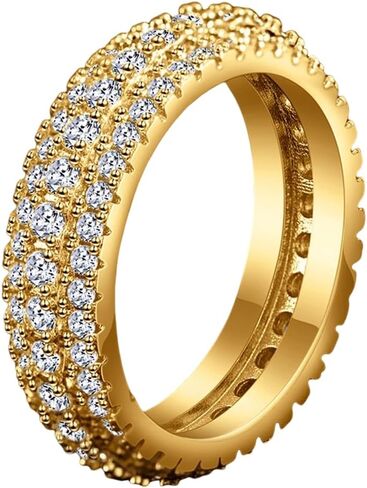 ENDLESSNESS & ETERNITY 14K White Gold Plated 3 Row Eternity Band Ring for Women CZ Cubic Zirconia Wedding Band for Women in Saudi Arabia