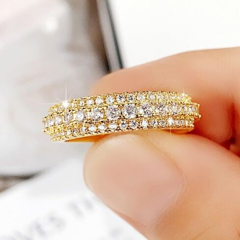 ENDLESSNESS & ETERNITY 14K White Gold Plated 3 Row Eternity Band Ring for Women CZ Cubic Zirconia Wedding Band for Women in Saudi Arabia