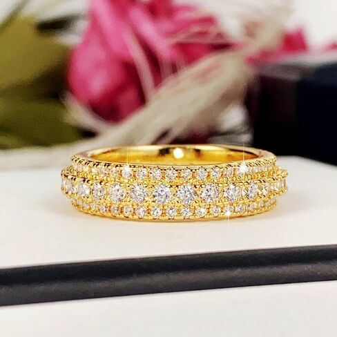 ENDLESSNESS & ETERNITY 14K White Gold Plated 3 Row Eternity Band Ring for Women CZ Cubic Zirconia Wedding Band for Women in Saudi Arabia