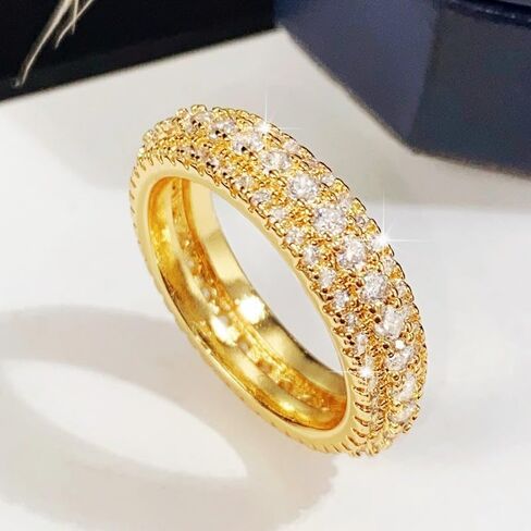 ENDLESSNESS & ETERNITY 14K White Gold Plated 3 Row Eternity Band Ring for Women CZ Cubic Zirconia Wedding Band for Women in Saudi Arabia