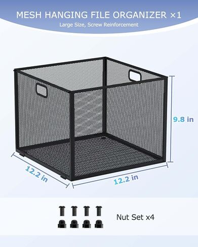 hueilm Hanging File Organizer, Mesh File Folder Box, Includes 14 Hanging Folders with Tabs, Letter-size Storage File Crate Filing Cabinet Organizer, 1 Pack, Large-Black in Saudi Arabia