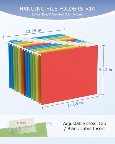 hueilm Hanging File Organizer, Mesh File Folder Box, Includes 14 Hanging Folders with Tabs, Letter-size Storage File Crate Filing Cabinet Organizer, 1 Pack, Large-Black in Saudi Arabia