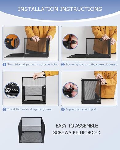 hueilm Hanging File Organizer, Mesh File Folder Box, Includes 14 Hanging Folders with Tabs, Letter-size Storage File Crate Filing Cabinet Organizer, 1 Pack, Large-Black in Saudi Arabia