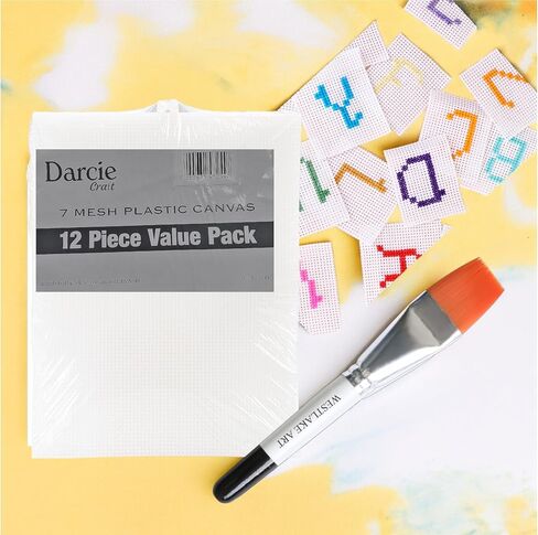 Plastic Canvas 7, 1lb, 10.5" x 13.5" Clear Templates (12pc) | Bundled Watercolor Paint Brush - Versatile for Quilting & Crafting, Durable & Flexible Material - [Pack of 2] in Saudi Arabia