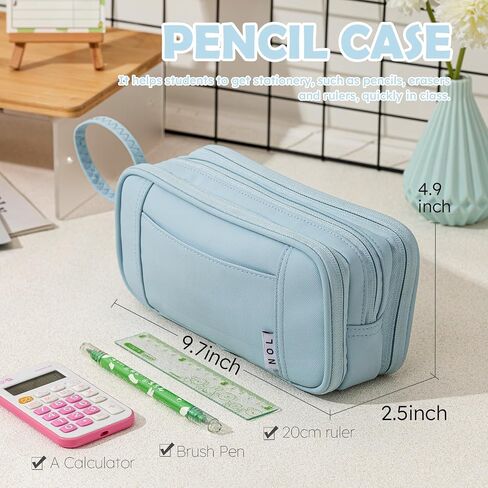 NOL Large Capacity Pencil Case Zipper Pencil Purse 3 Compartment Pencil Pouch Office Stationery Organizer Multi-functional Pencil Bag for School Girl Boy Adults - Earth-yellow in Kuwait