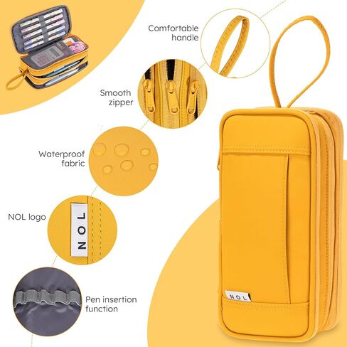 NOL Large Capacity Pencil Case Zipper Pencil Purse 3 Compartment Pencil Pouch Office Stationery Organizer Multi-functional Pencil Bag for School Girl Boy Adults - Earth-yellow in Kuwait