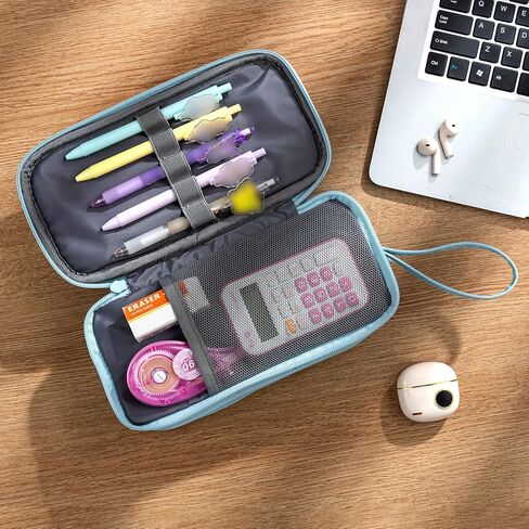 NOL Large Capacity Pencil Case Zipper Pencil Purse 3 Compartment Pencil Pouch Office Stationery Organizer Multi-functional Pencil Bag for School Girl Boy Adults - Earth-yellow in Kuwait