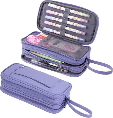 NOL Large Capacity Pencil Case Zipper Pencil Purse 3 Compartment Pencil Pouch Office Stationery Organizer Multi-functional Pencil Bag for School Girl Boy Adults - Earth-yellow in Kuwait