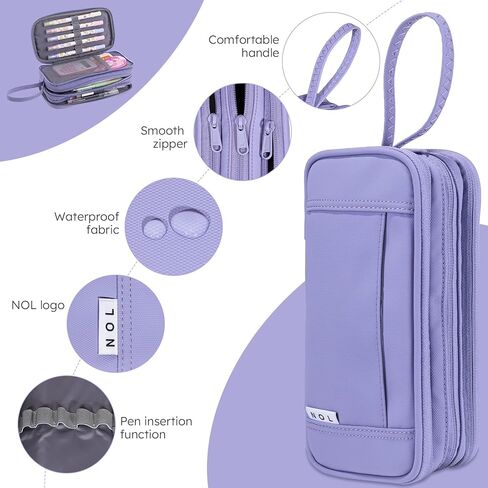 NOL Large Capacity Pencil Case Zipper Pencil Purse 3 Compartment Pencil Pouch Office Stationery Organizer Multi-functional Pencil Bag for School Girl Boy Adults - Earth-yellow in Kuwait