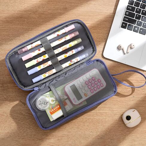 NOL Large Capacity Pencil Case Zipper Pencil Purse 3 Compartment Pencil Pouch Office Stationery Organizer Multi-functional Pencil Bag for School Girl Boy Adults - Earth-yellow in Kuwait