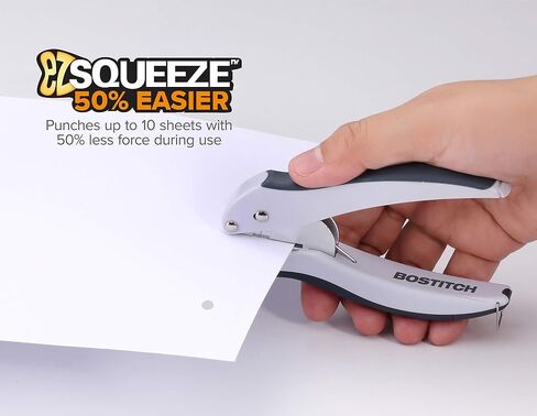 Bostitch Office EZ Squeeze One-Hole Punch, 10 Sheet Capacity, Lightweight, Gray/Blue, Pack of 3 in Saudi Arabia