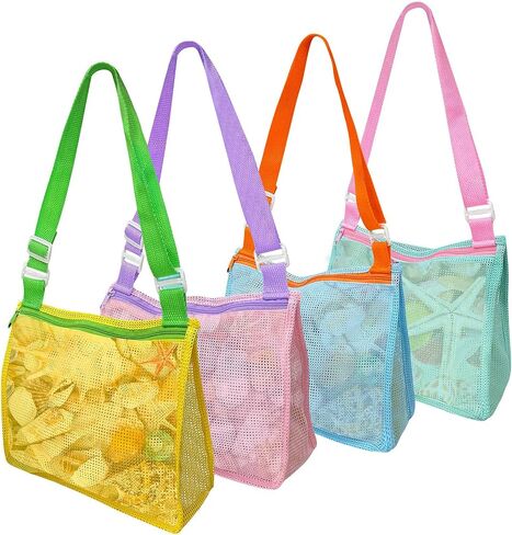 لعبة شاطئ Mesh Meshe Beach Bag Kids Shell تجميع حقيبة مع سوستة لعقد Shells Sand Sand Toy for Boys and Girls Shell Bag لالتقاط القذائف in Kuwait