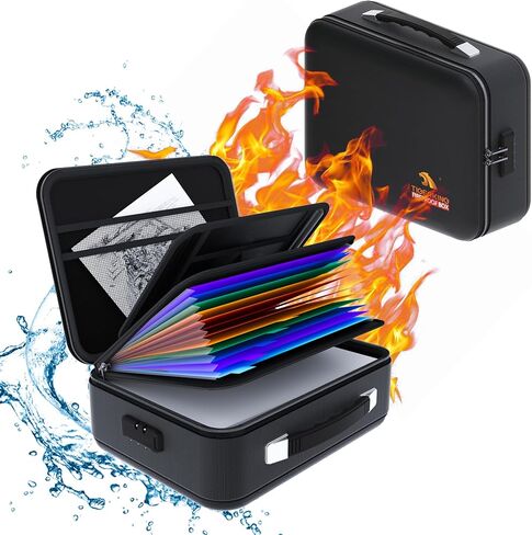 Fireproof Document Box 𝐇𝐚𝐫𝐝 𝐂𝐚𝐬𝐞 with Water-Resistant Zipper, Fireproof File Box with Lock, Document Safe Box Fireproof Waterproof for Important Documents, Certificates - Black File Organizer in Saudi Arabia