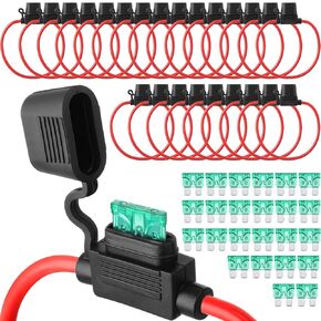 Shimeyao 24 Pcs Inline Fuse Holder Fuse Holder Waterproof Automotive Replacement Fuse Holders with 24 Pcs ATC Blade Fuses for Car Truck Motorcycle Boat (16 AWG with 10 A)
