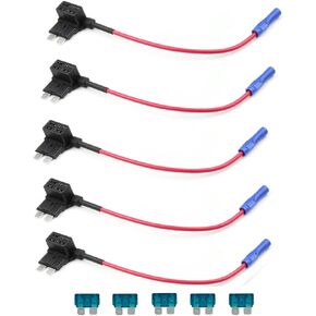Automotive Car Truck 5 Pieces 16 Gauge Add-a-Circuit Fuse TAP Adapter for Regular Standard Blade Type Fuse + 5 Pieces 10Apm Standard Fuse