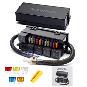 12 V Relay Fuse Box Block with 6 Slot 4 Pin Relays and 11 Way ATC/ATO Blade Fuses Pre-Wired 12V Fuse Relay Box for Automotive Car Marine Boat (Includes Fuse Clips,Extra 5 fuses)