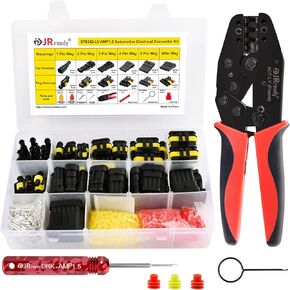 JRready ST6382-LY Waterproof Automotive Electrical Connectors kit, 1/2/3/4/5/6 pin Male&Female Connectors Plug,With Ratcheting Crimper ACT-LY-AMP1.5, Pin Remove tool, For Car Motorcycle Marine wiring