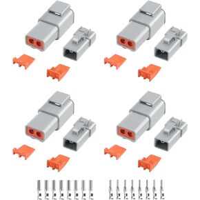 32 PCS Deutsch DTP Connector Kit 2 Pin Automotive Waterproof Connectors 4 sets with Size 12 Stamped Contacts Gauge 14-12 AWG Wire Size,25A