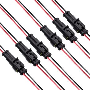 3 Pin Connector(6 kit), 18 AWG Automotive Electrical Connectors, Waterproof Wire Connectors, 3 Pin Electrical Connectors Waterproof, Plug in Wire Connectors Ideal for Motorcycle, Car, Boat