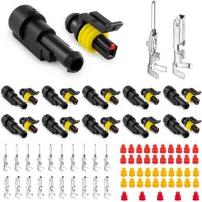 JRready ST6384-01-10 Waterproof Automotive Electrical Connector, Male and Female 1 Pin Connector Plug, Stamped Contacts 16-18 AWG, for Car Truck Trailer Motorcycle Marine Boat Wiring, 10 Sets