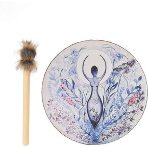 Shaman Drum 10 Inch Hand Drum With Drum Stick Shamanic Drum Frame Drum Sound Healing Tool For Spiritual Music, Reflection Meditation(Multicolor)