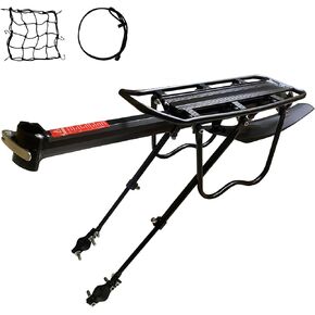 Rear Bike Rack 110 lbs Bicycle Cargo Rack with Fender, Reflective Logo and Cargo Net, Universal Adjustable Bike Rear Rack Easy to Install Quick Release Black