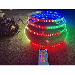 17.5'' Double Row Brightes Color Chasing LED Wheel Light Music Dance Flowing Shift Rim Lights Remote/Bluetooth Ctrl w/Turn Signal,Lock,Brake,Relay Protect,on/Off Switch