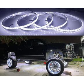 4PCS 17.5" Double Row Wheel Rim Lights Pure White Cold White LEDs IP68 Strobe LED Wheel Well Lights Light Up for Truck Vehical
