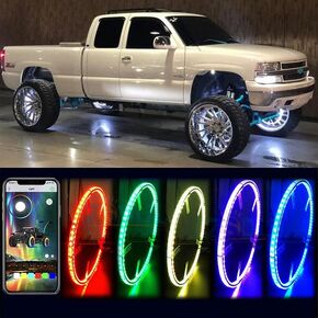 New 15.5 Inch Dream Chasing Flow Color Rim Lights for Car Truck Offroad LED Wheel Ring Light Kit by Phone Bluetooth Control Multiple Colors Mode Selection (Fits 18" 20" Wheels)