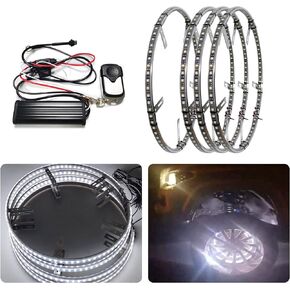 15.5" Pure White LED Wheel Lights for Truck, Double Sided Car Rim Lights Super Bright 2 Row Auto LED Tire Light Kit with Remote Control for Car Truck Offroad Waterproof