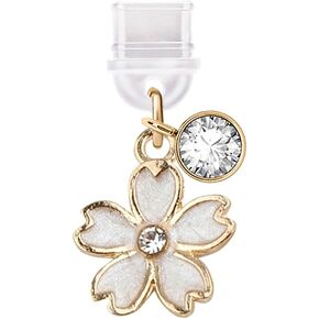 ELISE & FONDA TP255 Type-C USB Charging Port Anti Dust Plug Tiny Cherry Blossom Cell Phone Charm for Samsung/Huawei/OnePlus/Xiaomi/oppo Android Phones (White)