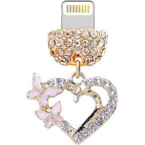 ELISE & FONDA CP620 USB Charging Port Crystal Anti Dust Plug Little Love Heart with Butterfly Phone Charm for iPhone 13/12/11/ XS MAX/XR/X/8 Plus/7/8/SE iPad iPod in Saudi Arabia