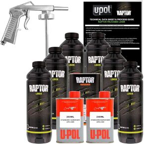 طقم بطانة سرير الشاحنة U-POL Raptor Black Urethane Spray On Truck مع مسدس رش مجاني، 6 لتر