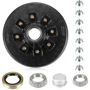 12" x 2" Brake Drum Kit 8 on 6.5" Bolt Circle Brake Drum Kits for 7K 7,000lbs Load Trailer Axle