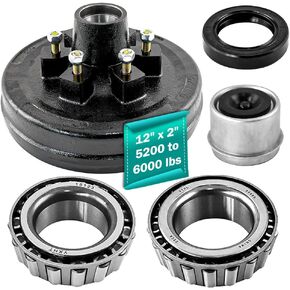 Trailer Brake Hub Drum 6 on 5.5" Bolt Circle Trailer Brake Drums kits 12"x2" for 5200 to 6000 lbs Axle Heavy Duty Trailer Brake Hub Drum Assembly for Rvs Trailer