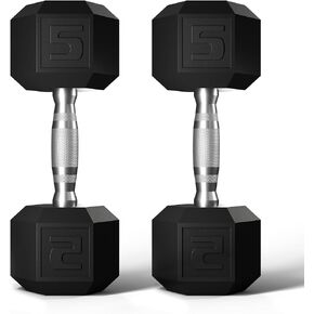 Hex Dumbbells Set Rubber Coated Hand Weights Exercise & Fitness for Home Gym Workouts Weight Strength Training, Set of 2