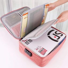High Capacity Oxford Document Bag with 4 Detachable Layers,Document Organizer Bag Large Space，Safe Pocket with Code Lock for A4 Folders Certificates Laptops Cards Cash and Other Valuables（Large/Pink)