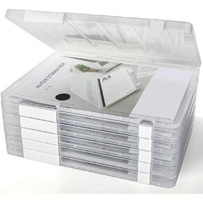 6 Pack Plastic File Storage Cases, Portable Project Case, Transparent File Box, Scrapbook Paper Organizer Photo Storage Boxes for Photos, Art, Craft, Office Supplies (12x9x0.8 Inch)