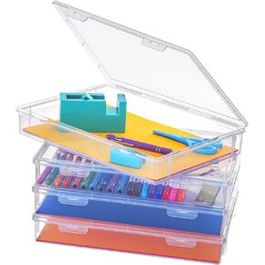 4 Pcs A4 Scrapbook Paper Storage Box Arts Craft Organizers Storage for 8.5 x 11 Inch Letter Paper Photo Picture Storage Plastic Storage Box Documents Magazines Holder, 12.8 x 9.25 x 1.97 Inch