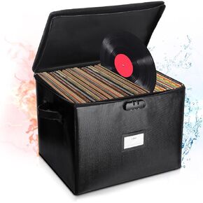 Fireproof Vinyl Record Storage Box with Lock, Vinyl Album Storage Holds up 100+ Single Record,LP Storage Organizer for Albums, CDs, Books, Magzine, Files, Protect your Precious Collection