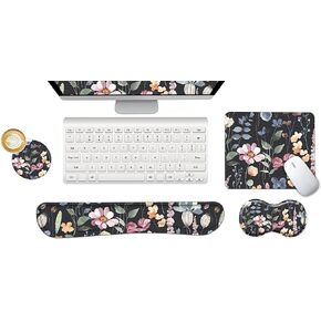 ArtSo Ergonomic Wrist Rest + Mouse Pad + Keyboard Wrist Support + Coaster, Memory Foam Mousepad Non-Slip Rubber Base Durable Comfortable 4pcs for Easy Typing Pain Relief, Abstract Art Marble