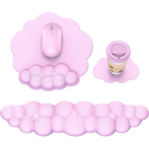 Cloud Mouse Pad with Wrist Rest, Cloud Keyboard Wrist Rest, Wrist Rest for Computer Keyboard, Cloud Mouse Pad Wrist Support, Ergonomic Cloud Keyboard Mouse Wrist Support (Pink)