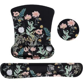 MOSISO Wrist Rest Support for Mouse Pad&Keyboard Set, Wild Flowers Ergonomic Mousepad&Coaster Non-Slip Base Home/Office Pain Relief&Easy Typing Cushion with Neoprene Cloth&Raised Memory Foam, Black