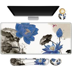 ARTSO Large Gaming Mouse Pad, Keyboard Wrist Rest Pad & Wrist Support Mousepad Set, Stitched Edge, Extended, Non-Slip Base, Memory Foam Desk Mat for Office, Home, Abstract Art Marble