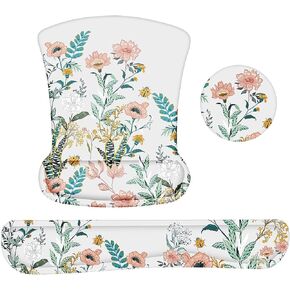 MOSISO Wrist Rest Support for Mouse Pad&Keyboard Set, Wild Flowers Ergonomic Mousepad&Coaster Non-Slip Base Home/Office Pain Relief&Easy Typing Cushion with Neoprene Cloth&Raised Memory Foam, Black
