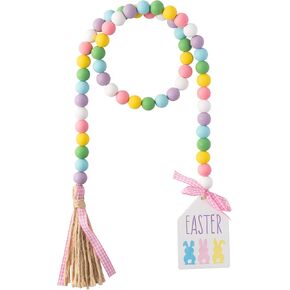 l1rabe عيد الفصح الأرنب الخشب حبة - 54pcs سعيد عيد الفصح مزرعة الخشب حبة إكليل مع ستة حبات الخشب ريفي مع حبل الجوت منقوشة شرابة الخرز الخشب الطبيعي ديكور لعيد الفصح حزب الديكور صينية المتدرج in Kuwait