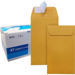 WINPAQ #7 Coin Envelopes (3 1/2 x 6 1/2) Peel & Seal, 27lb Brown Kraft Coin Envelopes - perfect for cash, budgeting, jewelry, credit cards, gift cards. (200)