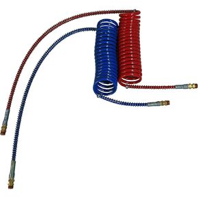 COILED AIR SET LINE ASSEMBLY RED & BLUE TRUCK TRAILER BRAKE COIL SET, 15' LENGTH; 1 X 12" & 1 X 40" LEADS