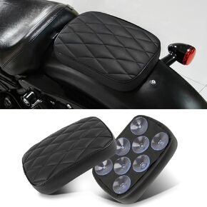 Motorcycle Pillion Passenger Pad Seat, Black Leather Pillion Pad w/ 8 Suction Cup Rear Passenger Seat Compatible with Harley Custom Bikes and More