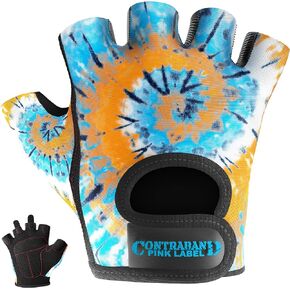 5347 Womens Design Series Spiral Swirl Tie Dye Print Lifting & Rowing Gloves (Pair) - Lightweight Vegan Medium Padded Amara Leather w/Grip-Lock Silicone Palm